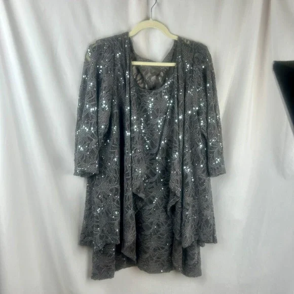 Ursula of Switzerland 3 Piece Set Women Plus 20W Gray Pants Sequin Wedding Event